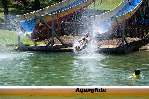 freshman retreat water slide fun